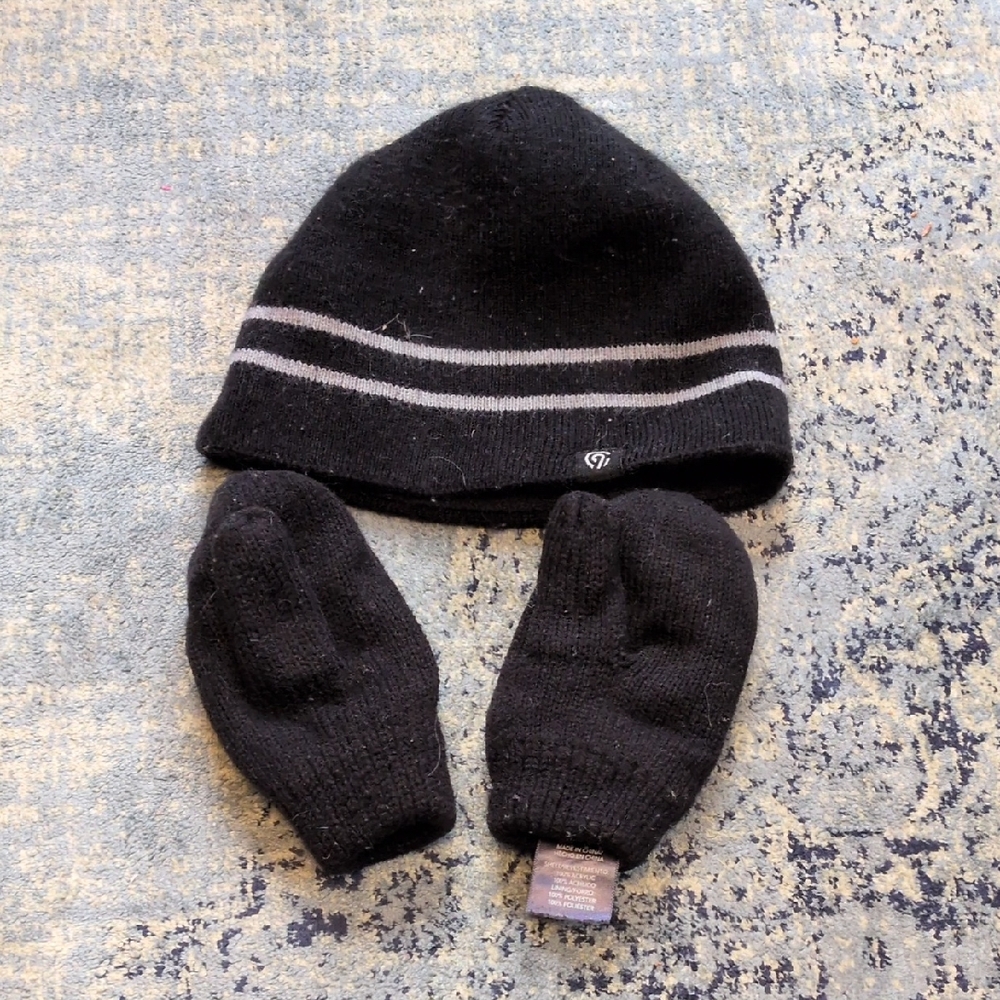 Champion Black and Gray Kids Beanie and Mittens Set